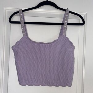 House of Harlow 1960 Lavender Knit Crop Top with Embellished Straps